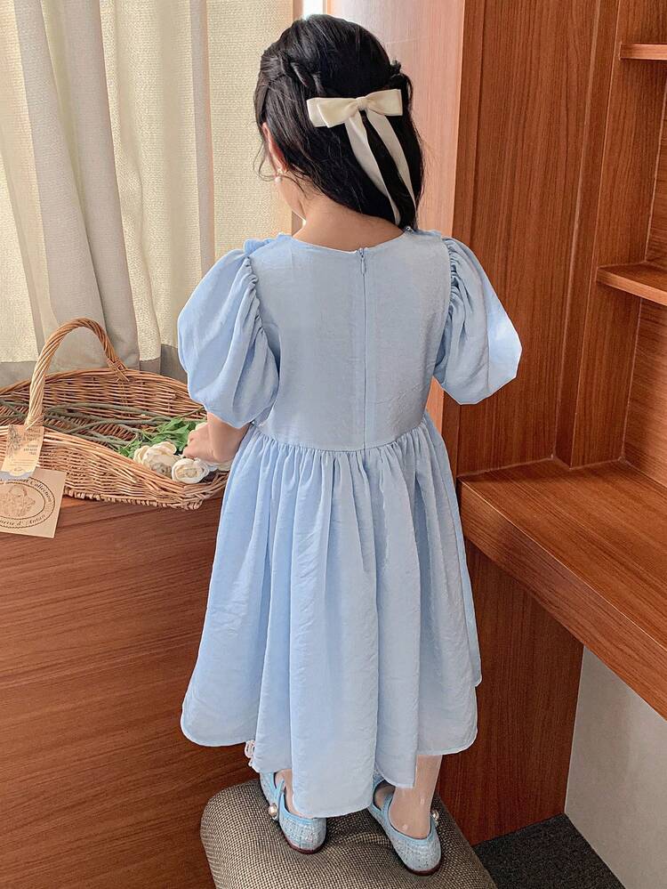 Young Girl' Round Neck Birthday Party Puff Sleeve Korean Style Formal Dress