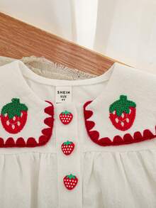 SHEIN 少女夏季休闲草莓刺绣无袖连衣裙 - 杏色 - 查看 8