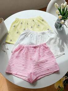 Comfortcana 3pcs Women Elastic Waist Button Design Casual Loose Shorts Set - Multicolor - View 4