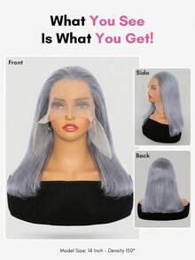 Ren Trong Suốt Màu Xám Tóc Giả Bob Tóc 13*4 Ren Mặt Trước Bộ Tóc Giả Màu Bạc Tóc Tóc Giả Trước Nhổ dành Cho Nữ - SGray - Xem 4