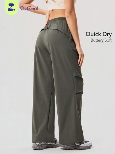 OutZeal Women Sports Pants Summer Gym Workout Quick-Drying Wide Leg Drawstring Waist Cargo Pants