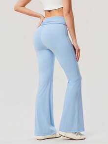 OutZeal Women Sports Leggings Daily Casual Quick-Drying Tummy Control Bow‑Knot Belt Flared Hems - Blue - View 6