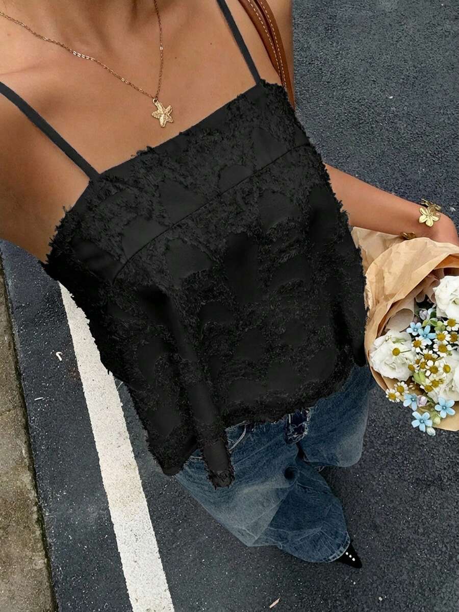 女士纯色简约吊带背心 - 黑色 - 查看 1