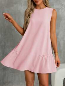 SHEIN Essnce Summer Women Dresses A-Line Round Neck Dress Sundress Mother Day Dress Casual Dress - Baby Pink - View 3