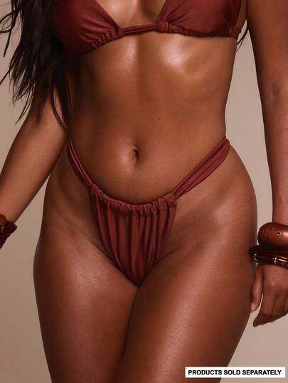 Musera Resort Thick Strap Ruched Bikini Bottoms Only Swim Vacation Holiday Summer Travel Beachwear Terra Sol