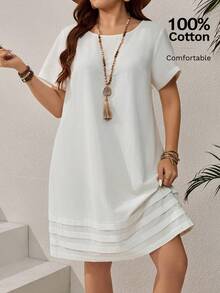 EMERY ROSE Plus Size Solid Color Short Sleeve Casual Vacation Dress,Summer Outfits For Women/Summer,Tropical Vacation Woman Clothes - White - View 1