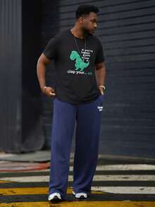 Heavens Edit 男式恐龙口号印花圆领休闲通勤 T 恤 - 黑色 - 查看 4