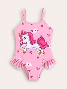 SHEIN Young Girl New Style Fashion Positioning Printed Camisole One-Piece Swimsuit Summer Holiday - Multicolor - View 1