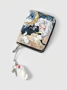 ROMWE Kawaii Sparkly Blue Adorable Cat Short Wallet With Cat Pendant - White-haired Girl - View 4