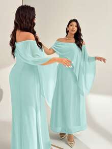 Auralis Váy suông cổ thuyền trễ vai mới ôm vừa vặn có dây thắt lưng bồng bềnh, váy/khăn choàng màu xanh bạc hà thanh lịch có tay áo thác nước, thích hợp cho sinh nhật, tiệc tùng, cocktail, đa năng, xuân/thu, cỡ lớn - Màu xanh Bạc hà - Xem 7