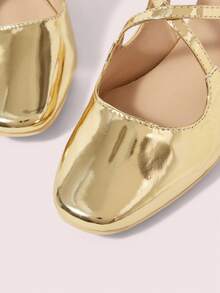 CUCCOO DOLLMOD Giày bệt Mary Jane trang trí nơ xinh xắn, màu mơ, mũi vuông, gót thấp, thích hợp đi làm, hẹn hò, dự tiệc, mua sắm, đi học, phong cách ngọt ngào. - Vàng - Xem 8
