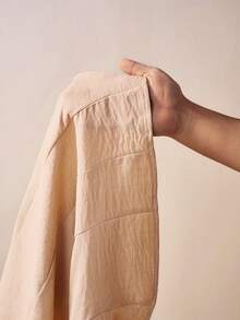 Zivah 2026春夏新款音乐节、复活节、圣帕特里克节、情人节、约会、西部风、游牧风、生日派对、毕业典礼、大学、学生、日常穿着、百搭基础款、休闲、度假、邮轮旅行、海滩、日光浴、热门单品、街头风、婚礼宾客波西米亚风、通勤、早午餐、机场、派对、假日郊游、办公室穿着 V领泡泡袖短袖上衣和带口袋直筒亚麻杏色两件套 - 杏色 - 查看 8