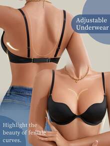 1 chiếc áo ngực nữ NudeFit màu trơn, cúp ngực không tháo rời, có gọng và dây đeo có thể tháo rời. - màu đen - Xem 3