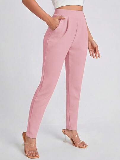 SHEIN Essnce Women's Casual Solid Color Pleated Pocket Pants
