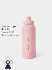 GLOWMODE 34 OZ Sip And Go Double-Layer Stainless Steel Loop Handle Magnetic Phone Holder Non-Slip Base Water Bottle Daily Casual Office Active - Red - View 1