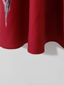 GlowEve CURVE 大码印花复古优雅荷叶边半身裙 - 紅色 - 查看 3