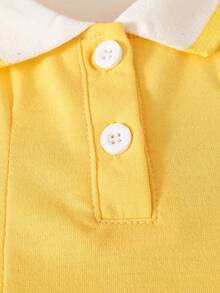 Souflis Souflis 1pc Baby Girl Pink Casual Dress, Ribbed Collar & Cuffs, Suitable For Lounging, Outings, Sports, And Parties - Yellow - View 5
