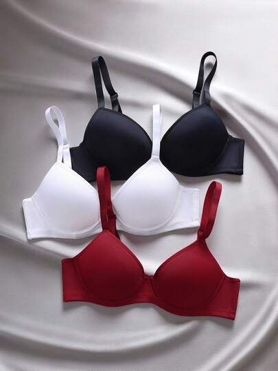 EmpressEnvy 3pcs/Set Women's Solid Color Everyday Wireless Bralettes (Bean Paste, Dark Gray, Apricot)