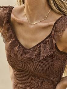 Aralina V领系带开衩长款连衣裙及针织吊带背心套装 - 棕色 - 查看 11