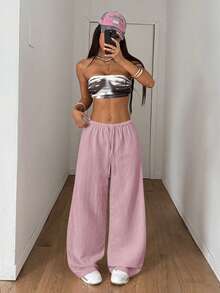 StreetHx Petite 女士夏季纹理直筒裤 - 藕粉色 - 查看 5