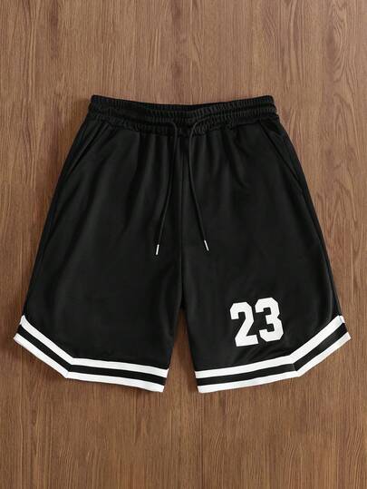 TOKVUE 男士数字印花抽绳腰部宽松休闲篮球短裤
