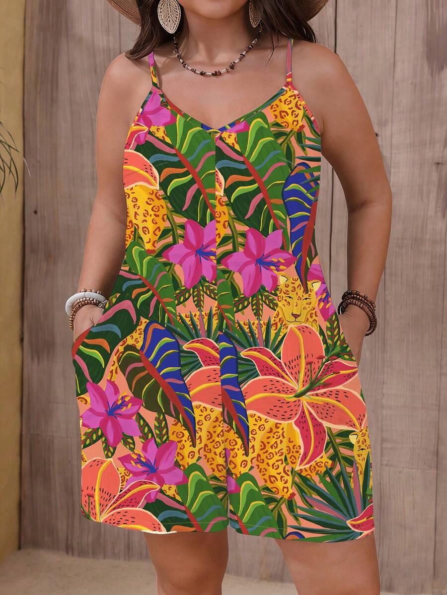 EMERY ROSE Bộ áo liền quần dáng rộng in hoa dành cho nữ cỡ lớn, thích hợp cho kỳ nghỉ hè. - Nhiều màu - Xem 1