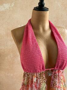 Soleia 两件套女士度假露背系带紧身上衣和低腰褶皱抽绳短裤，性感时尚套装，适合派对、约会、下午茶、嘉年华、海滩等场合。 - 粉色 - 查看 3