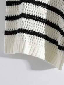 GlowEve Women's Vacation Casual Striped Hollow-Out Knit Top And Shorts 2 Pieces Set - Black and White - View 7