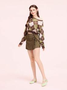 CUCCOO DOLLMOD 女士时尚黑色和卡其色拼接玛丽珍平底鞋，简约设计，后跟系带，适合通勤、约会、派对、圣诞节等场合。 - 淡綠 - 查看 6