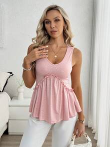 Louniche 女士粉色荷叶边无袖背心 - 粉色 - 查看 6