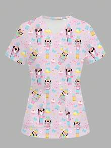 TaskEZ 粉色胡桃夹子士兵印花女式/护士服上衣 - 彩色 - 查看 6