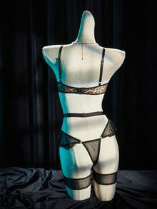 SpicyHot 5pcs Leopard Print Mesh Patchwork Sexy Lingerie Set - Multicolor - View 8