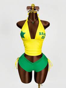 Zestiva Women's Casual Vacation Beach Party Camisole Strap Bikini Bottoms Printed 2-Piece Swimsuit, New Arrival Swimsuits 2 Piece Brazil Outfit Set Brazil Bikini Star Bikini Brazil Swimsuit - Multicolor - View 3