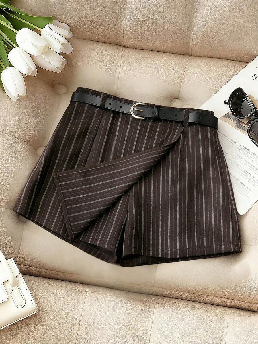 Franclia Women's Casual Shorts With Attached Skirt, Versatile - Brown - View 1