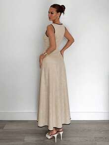 Siren Gaze 夏季新款褶皱无袖A字连衣裙 - 杏色 - 查看 2