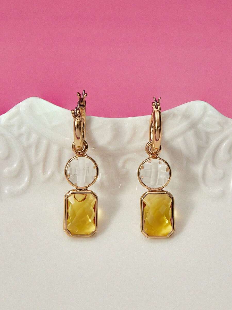 Glisma Women's Fashion Zirconia Pendant Earrings, Suitable For Daily Wear,Outfits,Old Money,Metallic/Texture,Gemstone,For Mom/Women/Girl/Mother,Premium,Vintage,Classy - Yellow - View 1