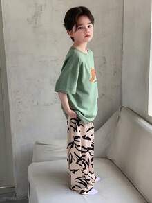 Dazy Kids Tween Boy Tiger Print Short Sleeve Top & Full Print Pants Pajama Set - Green - View 6