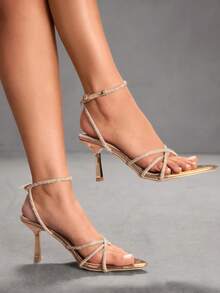 CUCCOO SZL Women's Pointed Toe Rhinestone Buckle Design Elegant High Heel Sandals - Rose Gold - View 1