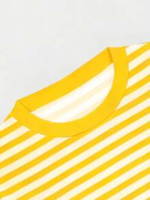 EMERY ROSE 条纹圆领休闲短袖T恤，大码女式T恤，夏季 - 黃色 - 查看 5