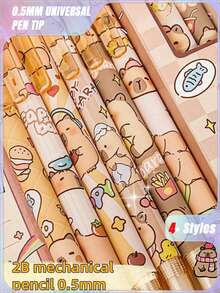 SHEIN 1pc/3pcs/6pcs/12pcs Capybara Erase Push-Button Automatic Pencil, (6pcs Box) Color Style Random, High-Quality Creative Student Stationery Pen, Cute Erase Automatic Pencil, 0.5mm Student 2B Pencil, No To Sharpen The Core, Replaceable Core Push-Button Automatic Core, Smooth Writing, Built-In Eraser, Suitable For Adult And Student Creation, Family Drawing, Christmas Card Coloring,Office Signature Supplies, Giftery For Family, Friends, Colleagues, Boys, Girls, School Supplies - Multicolor 1 - View 6