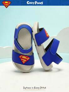 SUPERMAN X Cozy Pixies Summer Baby Sandals Cute Cartoon Design, Breathable Outdoor Casual Sandals With Hook And Loop, Lightweight Non-Slip EVA Sole Toddler Sandals For Various Occasions - Blue - View 5