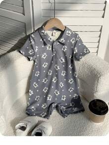 这款男婴休闲简约学院风短袖连体衣，带领，适合生日派对、晚宴、演出、婚礼、洗礼、开幕式、日常穿着、学校、郊游以及春夏季节穿着。 - 藍色 - 查看 3