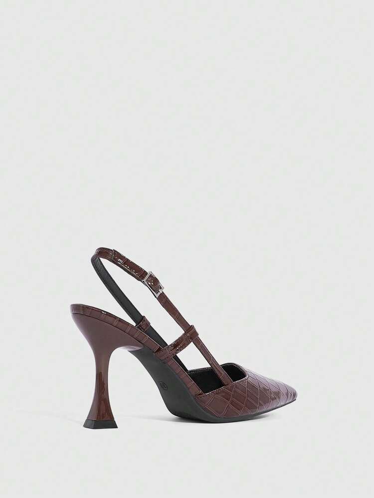 CUCCOO SZL Women's Shoes Buckle Adjustable Women's High Heels Wine Glass Heel Pointed 9CM Elegant Stiletto Shoes Mirror PU Material Texture Brown High Heels Kitten Heel Versatile Fashion Suitable For Daily/Party/Christmas/Ramadan/Office Dress Shoes Women's Shoes