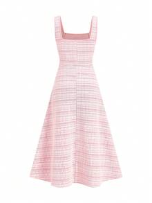 Ellevyn Women's Plaid Square Collar Button Design Sleeveless Elegant Mid-Length Dress - Multicolor - View 2