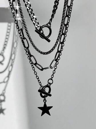 4 stilvolle Punk-Stern-Anhänger Halskette, Alltagsmode für Partys und Musikfestivals, Gothic-Charm-Schmuck, perfektes Geschenk