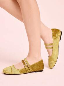 CUCCOO DOLLMOD Zapatos de ballet de ante amarillo con puntera redonda, estilo retro, para mujer, para primavera y otoño. Zapatos de baile de moda suave con suela plana y escote bajo para mujer. Zapatos de lunares Mary Jane para el Día de San Valentín - Amarillo - Ver 5