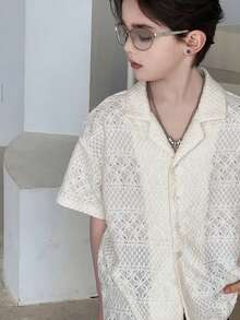 Dazy Kids Tween Boy Lapel NeckShort Sleeve Single-Breasted Casual Shirt - White - View 4