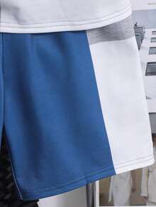SHEIN 两件套男童休闲撞色圆领短袖T恤短裤套装，适合通勤、上学、日常休闲穿着、运动、春夏穿着。 - 彩色 - 查看 7