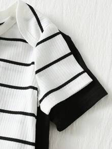 Cozy Pixies 2pcs Baby Boy Striped Pattern Knit Soft Round Neck Long Sleeve Romper Set, Versatile & Comfortable - Multicolor - View 5