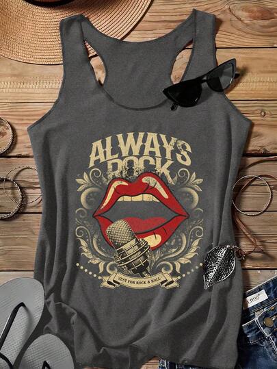 Attitoon Vintage Lip Print Pattern Women's Casual Camisole, Suitable For Summer